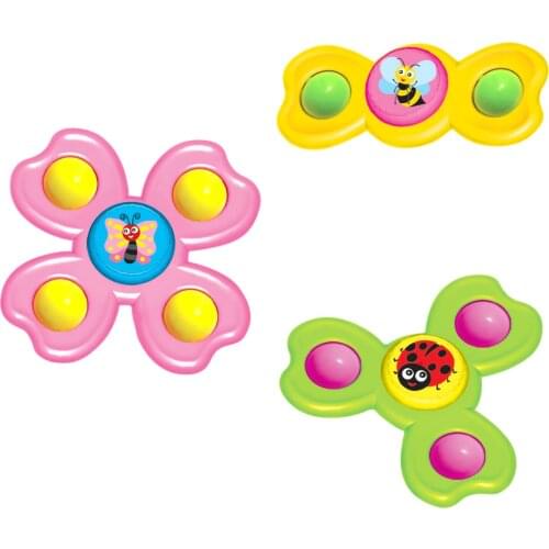 Baby Child Spinning Tops Toy 3Pcs Animal Suction Cup Turntable Spinning Windmill Stress Relief Toy Early Learner Toys