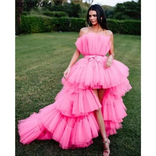 Pink Evening Dresses 2021 Women Formal Party Night Vestidos De Gala Elegant Short Front Long Back Tulle Graduation Prom Gowns