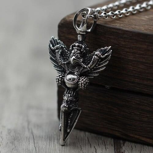 S925 silver jewelry Retro Vintage wings bird personality sweater chain Pendant Silver Vajra Pendant