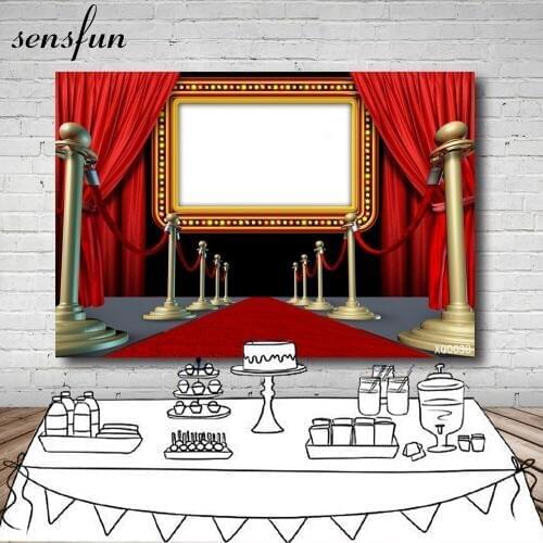 Sensfun Hollywood Celebrity Red Carpet Photography Backgrounds Red Curtain Birthday Party Backdrop Custom Vinyl Polyester