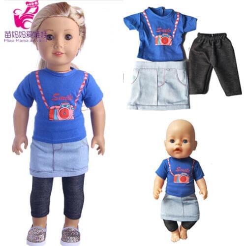 Blue shirt+ Jean short dress+black pants set for 43cm baby dolls for 18 inch 45CM girl doll outsuit
