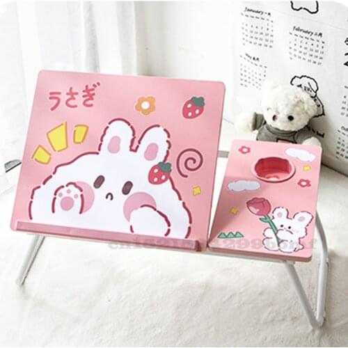 Bed Desk Multifunctional Folding Computer Desk Pink Cartoon Portable Folding NoteBook Table Household Dormitory Small Desk