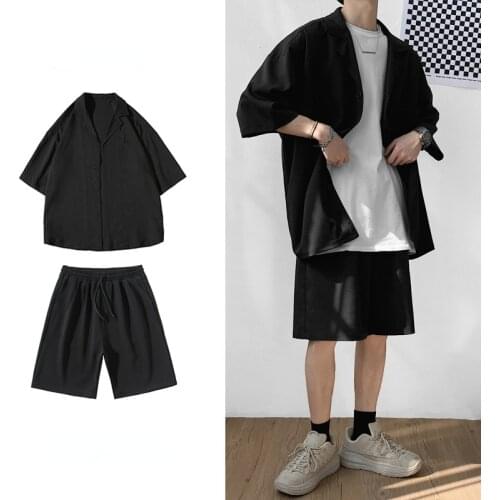 Mens Coat Trend Loose Suit Shorts Set Men Outfit Set Two Piece Set Summer Sport Wear Sweatsuit