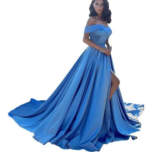 Vintage A-Line Off Shoulder Simple Satin Dance Juniors for Women with Split Elegant Plus Size Party Dresses