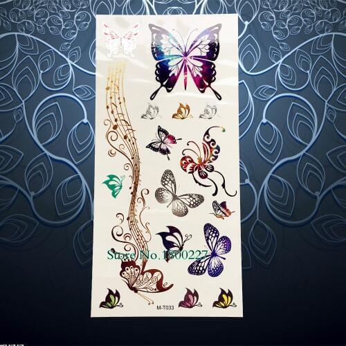 Flash Gold Temporary Tattoo Water Transfer Metallic Fake Tattoo Jewelry Stickers 21x10CM Butterfly Henna Paste Child Xmas Gifts
