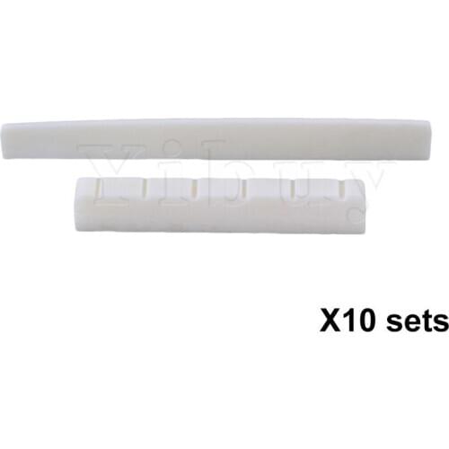 Yibuy 10 Sets Guitar 80mm Bone Bridge Saddles Nuts for 6 String Classic Guitar
