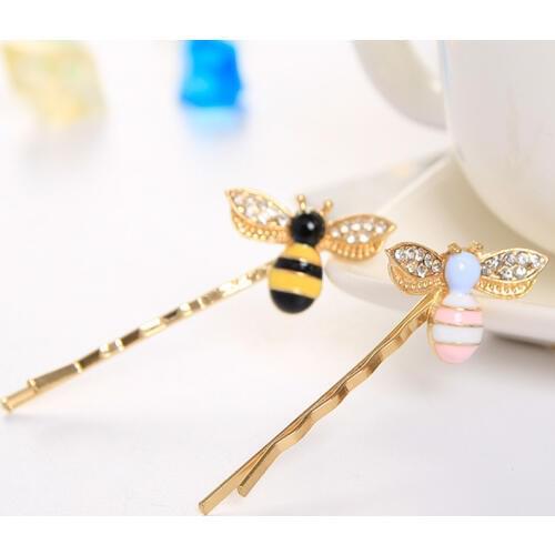 Lovely Crystal Wings Black Yellow & Pink White Body Bees Golden Hair Jewelry Bobby Pins Hairpins Clips for Women