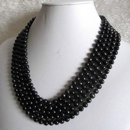 Black Color Freshwater Pearl Necklace AA 7-8MM Real Pearl Jewelry 120cm Long Pearl Necklace New Free Shipping