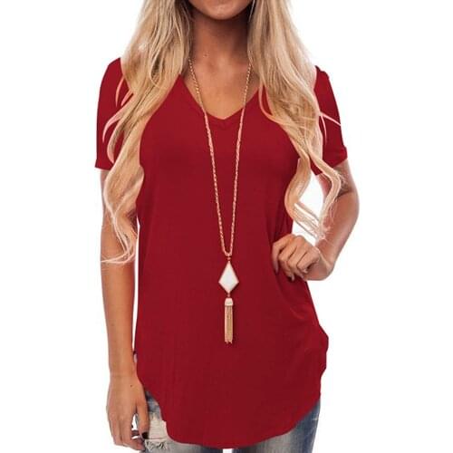 Women T Shirt Solid Color Short Sleeve V-Neck Loose Casual Plain T-Shirt Harajuku Plus Size Elegant Tee Tops Tunic футболка