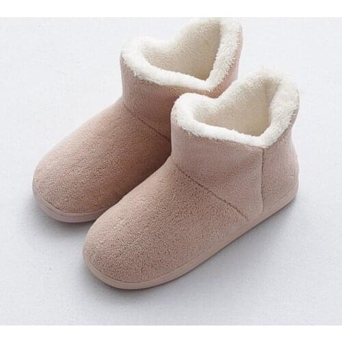 Womens Cotton Slippers Female Winter Warmth Fur Velvet Thick-soled Indoor Couple Home Floor Footwear Plush Female Shoes
