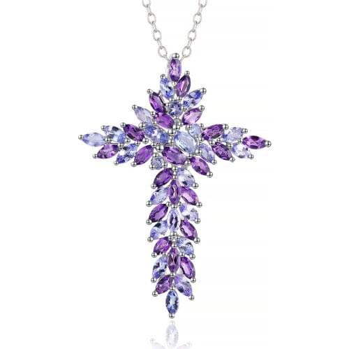 GZ ZONGFA New product natural amethyst gemstone 925 sterling silver cross pendant jewelry necklace