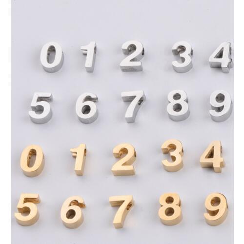 100% Stainless Steel 0-9 Number Bead Charms For Jewelry Findings Mirror Polished Wholesale 20pcs