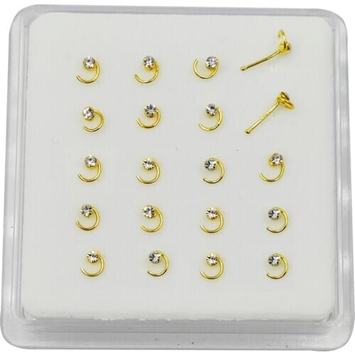 20pcs/pack 925 sterling silver swirl Nose Bone with crystal nose piercing jewelry
