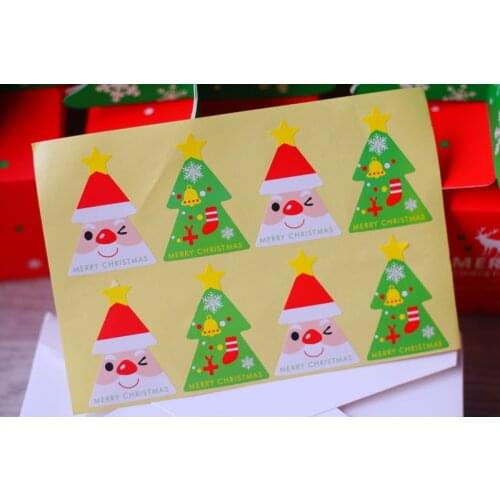 200 pcs/lot MERRY X'mas Santa Claus and Tree pattern self-adhesive paper label sticker for present decoration, Item No.FE06