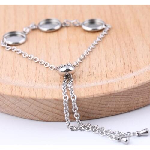 3pcs/lot Stainless Steel fit 10mm 12mm Round Blank Cabochon Bracelet Settings diy cameo base bezel trays for bracelets making