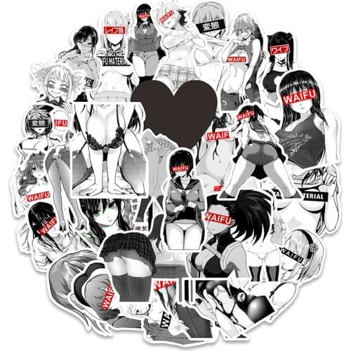 30Pcs Black White Hentai Waifu Stickers Anime Sexy Girls Sticker Homemade Waterproof Vinyl Diy Refrigerator Phone Car Sticker