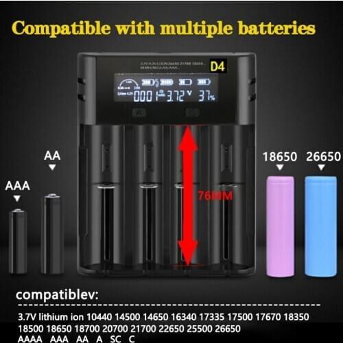 4-slot USB smart LCD LCD display 3.7V lithium battery charger for 21700 18650 16340 14500 batteries