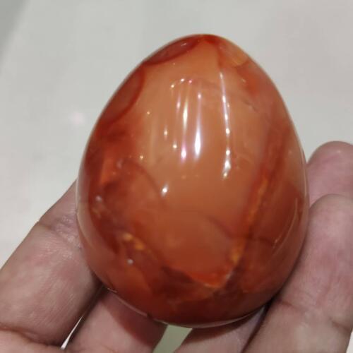 45mm Carnelian Agate Egg Orange Red Natural Sparkling Crystal Stone - Madagascar