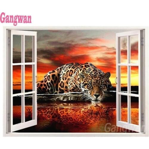 DIY Diamond Painting widow leopard landscape Full Square Resin Drill Decoration 3D Cross Stitch Diamond Embroidery Mosaic decor