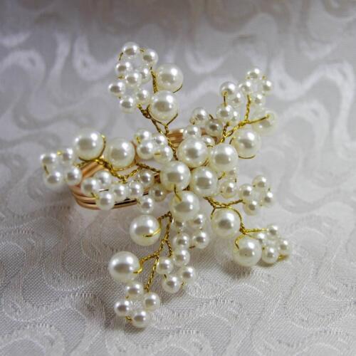 White pearl flower napkin rings beaded wedding wholesale, napkin holder