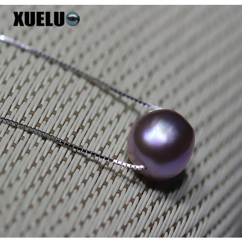 XUELUO 925 Sterling Silver Chain Cultured Natural Baroque Purple Freshwater Pearl Pendant Necklace ,free shipping