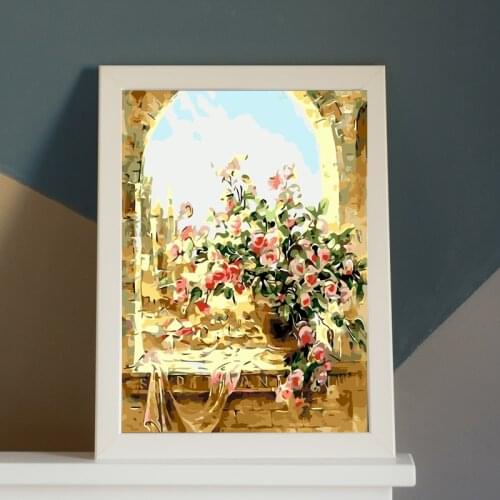 Digital Oil Painting Flowers On Windowsill Painting Paint Acrylic Handmade Adult Children Gift Wall Decoration by Digital Art