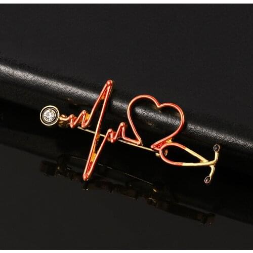Enamel Pin Stethoscope Heart-shaped Lapel Medical Brooch Metal Inlaid Zircon Quality Jewelry Badge For Doctors And Nurses Gifts