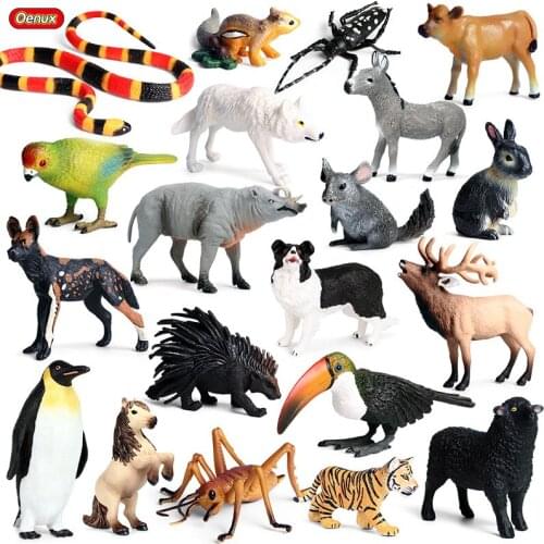 Oneux Forest Wild Animal Model Toys for Boys Horse Tiger Dog Insect Snake Cow Wolf Action Figure Model Figurines Birthday Toy