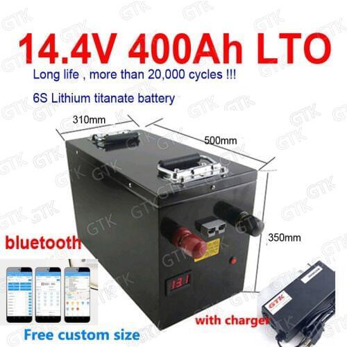 GTK 14.4V 400Ah LTO battery pack bluetooth BMS 12V 400aH Lithium titanate battery 6S for Solar energy storage + 20A Charger