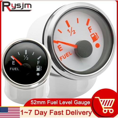 HD 52mm Fuel Level Gauge With Alarm Light Car Meter Red LED Light Black Rim Automotive Gauges 12V For Auto Marine Boat 0-190ohm