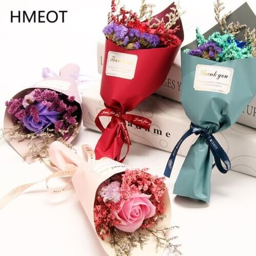 Dried Flower Bouquet Rose Gypsophila Artificial Soap Flowers Eternal Flower Christmas New Year Valentines Day Gift Photo Props