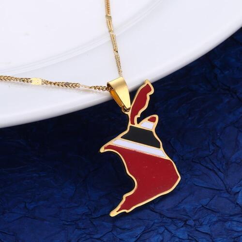 Stainless Steel Trinidad and Tobago Map Flag Pendant Necklace Trinidad and Tobago Map Jewelry