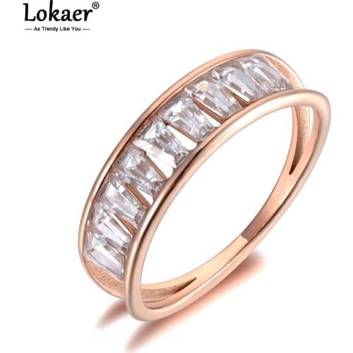 Lokaer Titanium Stainless Steel Sparkling Wedding Rings Mosaic CZ Crystal Rose Gold Engagement Ring Jewelry For Women R19087