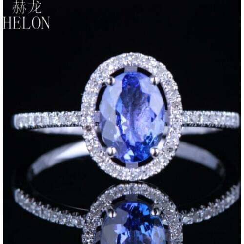 HELON Solid 10k White Gold Flawless Oval 1.03ct Tanzanite Diamonds Engagement Wedding Ring Women Anniversary Fine Jewelry Gift