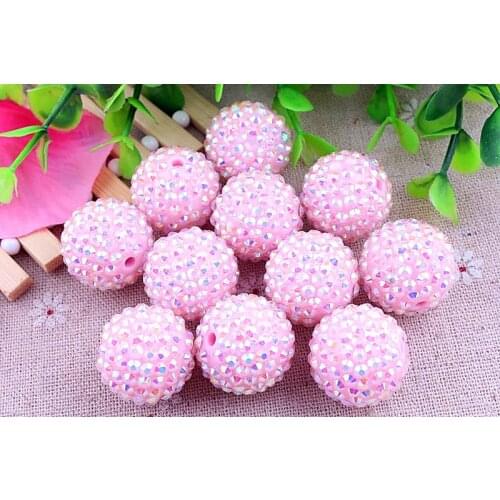 Kwoi vita Mint Pink AB AAA Quality 20mm Chunky 100pcs/lot Resin Rhinestone Ball beads for Kids Girl Jewelry