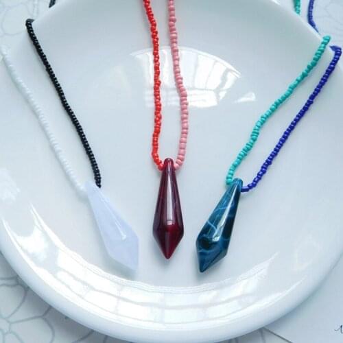 Fashion Geometric Sword Shape Acrylic Pendant Womens Summer Jewelry Necklace Bohemian Beads Chain Clavicle Necklace Collier New