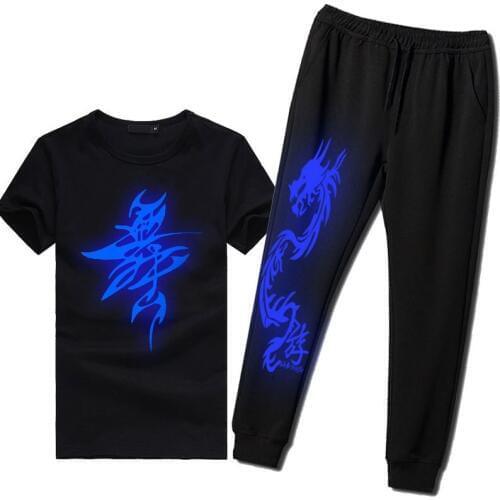 Unisex Pattern Summer Clothes Noctilucent T The Ghost Step Costume Jersey Easy Back Blue Light Male Short Tide