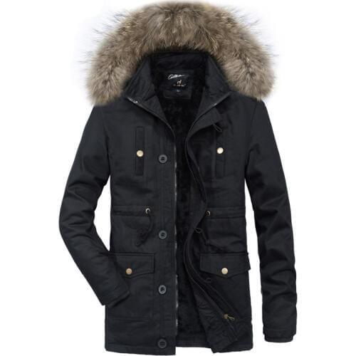 MenS Wear Autumn And Winter New Style Mens Warm Cotton-padded Clothes Hooded Fur Collar Plus Velvet Washed Cotton Jacket