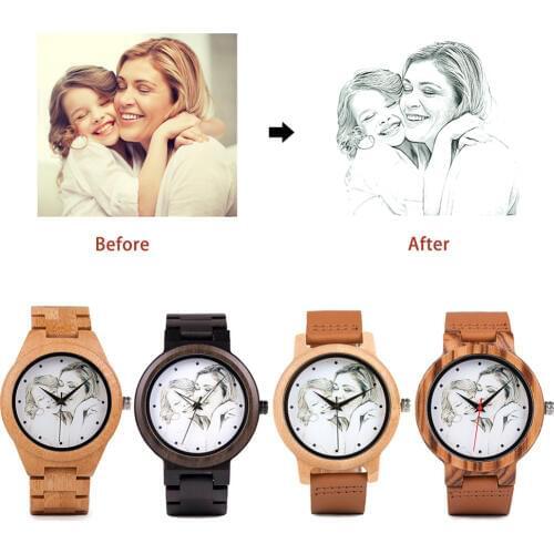 UV Printing Design Customize Customers Photos Add on Wood watches Wooden Bamboo Watch Customization Print OEM