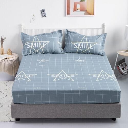 New On Product) 1pcs 100%Cotton Printed Solid Fitted Sheet Mattress Cover Four Corners With Elastic Band Bed Sheet