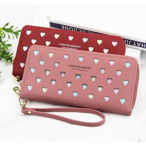 New Ladies Wallet Large Capacity Hollow Love Zipper Mobile Phone Bag Clutch Bag Ladies Long Wallet