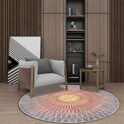 Fresh Style Gradient Colorful Round Area Rug Girl Bedroom Gold Geometric Line Floor Rug Bedside Carpet Chair Mat