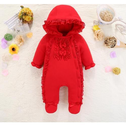 New Born Baby Girl Clothes 0-3 Months Cotton Newborn Baby Girl Clothes 2019 Winter Hooded Baby Romper Warm Thick Outfit Jumpsuit