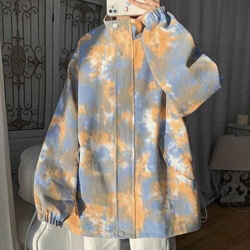 Autumn and winter tie-dye jacket popular windbreaker Korean loose retro Hong Kong-style tooling trendy ins womens clothing y2k