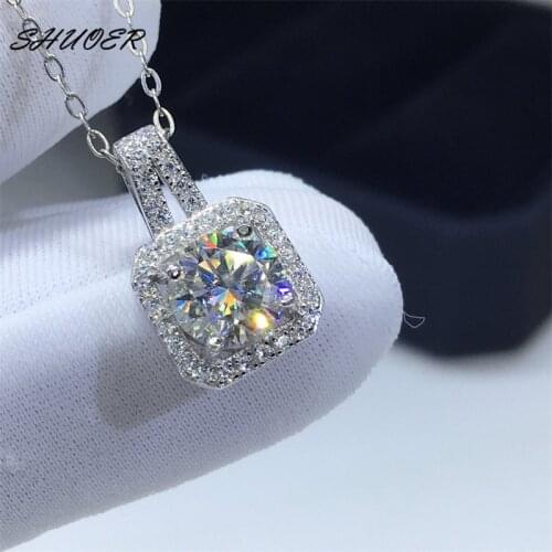 Classic 925 Sterling Silver Brilliant Cut 1 Carat Pass Diamond Tester D Color Moissanite Square Pendant Necklace Women Jewelry
