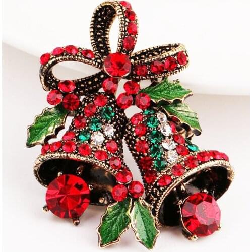 Lovely Two Bow Bells Brooches For Women Christmas Brooches Suit Pins Vintage Creative Gift Jewelry Coat Dress Accessories