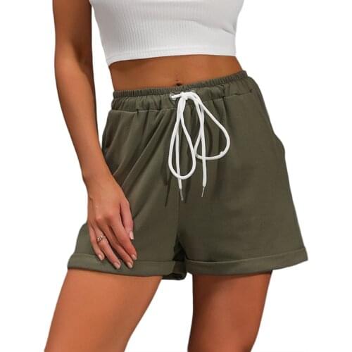 Army Green Casual Shorts 2021 Fashion Women High Waist Drawstring Solid Color Loose Straight Shorts Streetwear Summer Shorts