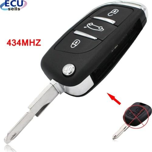 DS Style Folding Key for Peugeot 206 207 206CC 3 Buttons Keyless Entry Fob Remote Key 434MHZ