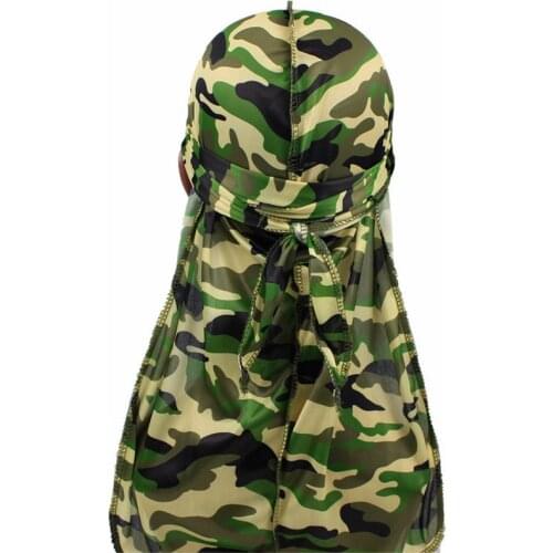 Street Mens Durag Hip-Hop Bandanna Cap Rapper Turban Hat Silky Headband Satin Du-rag Camouflage Headwear Women Hair Accessories