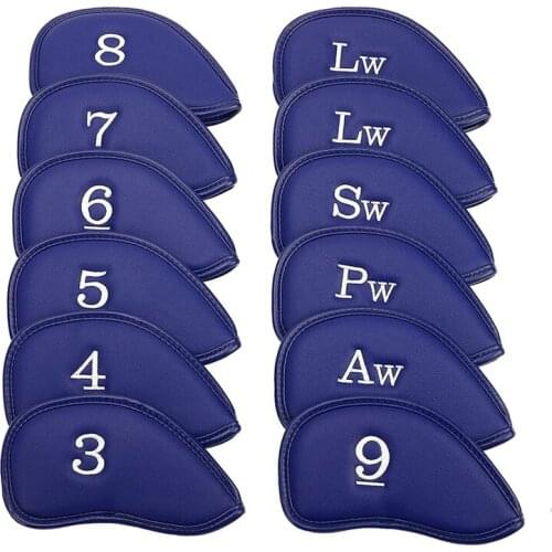 Top!-12Pcs Thick Synthetic PU Leather Golf Iron Head Covers Set Headcover Fit Most Irons